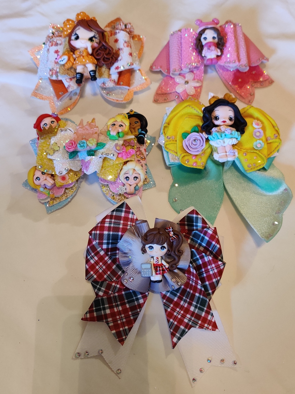 Handmade Decorative Kids Hair Bows - Multicolor Character Set